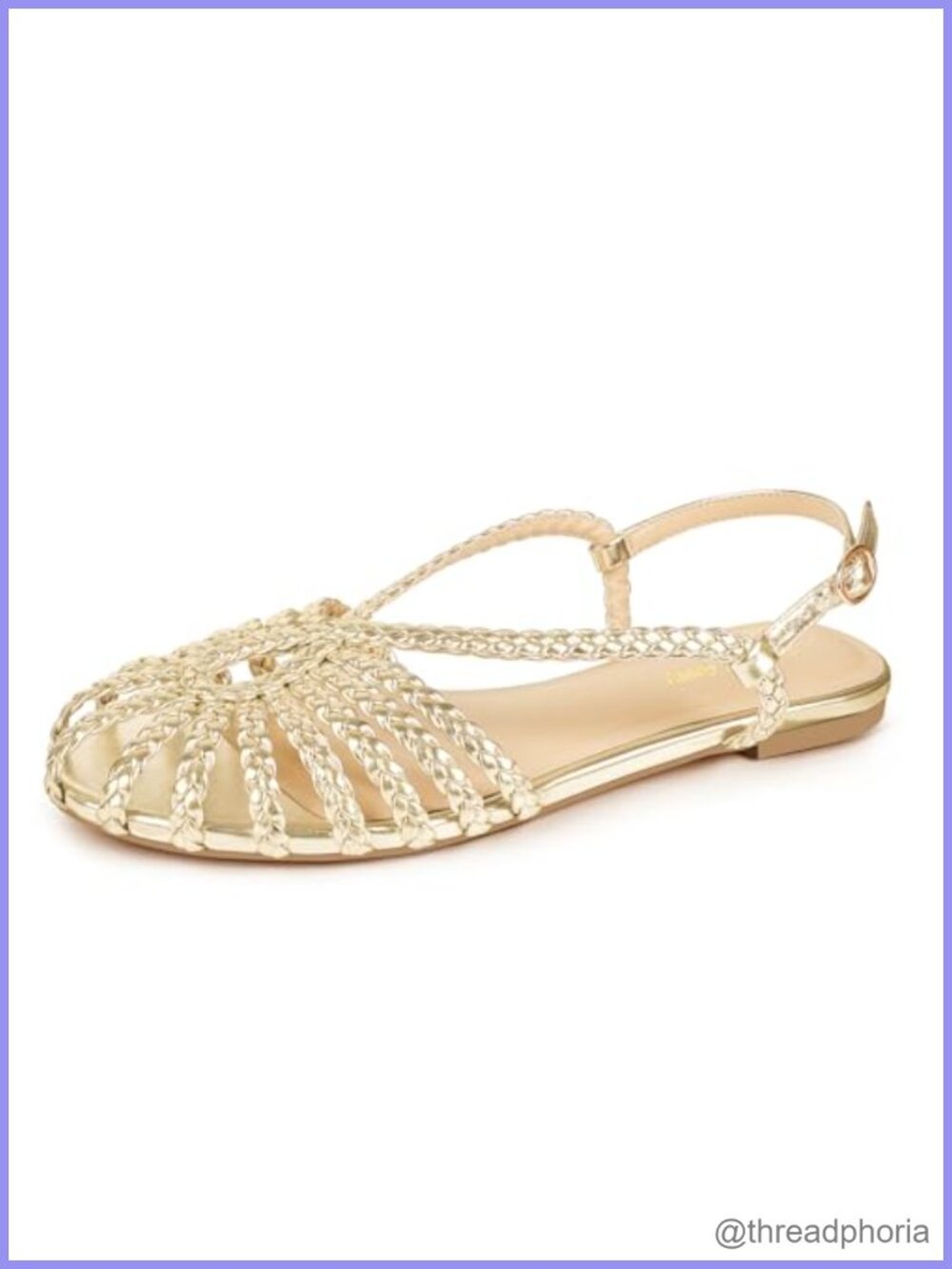 PIZZ ANNU Women's Sophia Braided Flat Sandals Memory Foam Slingback